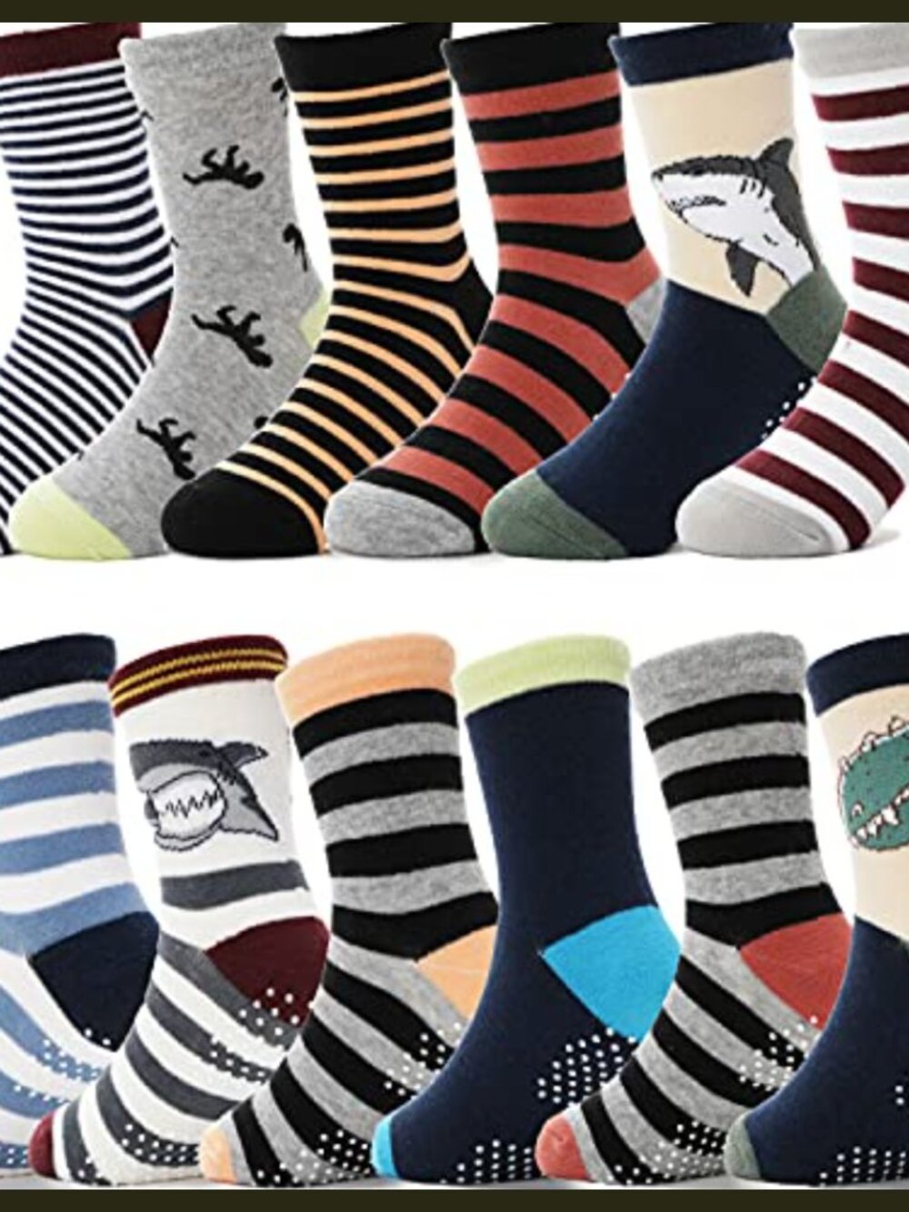 Baby Boys Cotton Crew Socks with Grips Non Slip Toddler Kids 12 Pairs